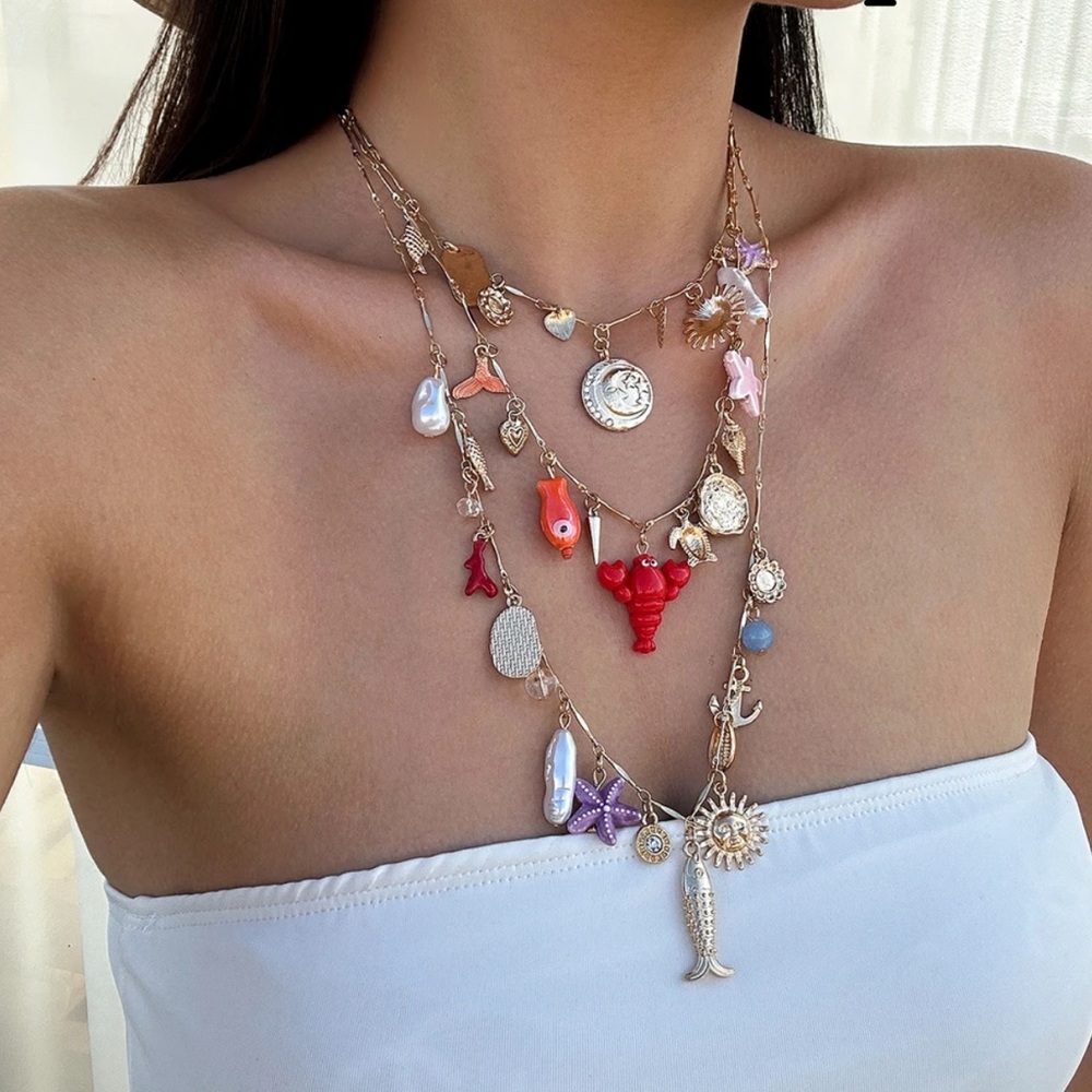 Long Multilayered Seaside Charm Necklace - Picture 3 of 9
